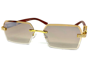 Men's Classy Elegant Luxury Designer Hip Hop Style SUNGLASSES Gold & Wooden Frame E0883
