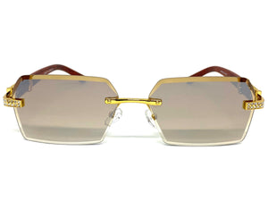 Men's Classy Elegant Luxury Designer Hip Hop Style SUNGLASSES Gold & Wooden Frame E0883
