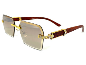 Men's Classy Elegant Luxury Designer Hip Hop Style SUNGLASSES Gold & Wooden Frame E0883