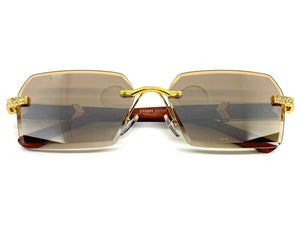Men's Classy Elegant Luxury Designer Hip Hop Style SUNGLASSES Gold & Wooden Frame E0883