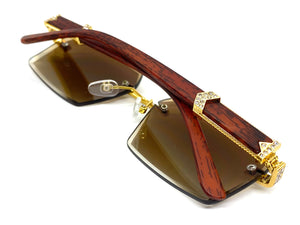 Men's Classy Elegant Luxury Designer Hip Hop Style SUNGLASSES Gold & Wooden Frame E0883