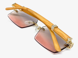 Men's Classy Elegant Luxury Designer Hip Hop Style SUNGLASSES Gold & Wooden Frame E0883
