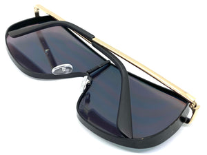 Oversized Classic Modern Retro Shield Style SUNGLASSES Large Black & Gold Frame 8072