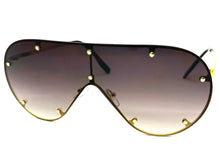 Oversized Classic Vintage Retro Shield Style SUNGLASSES Large Gold Frame E0647