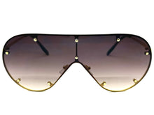 Oversized Classic Vintage Retro Shield Style SUNGLASSES Large Gold Frame E0647