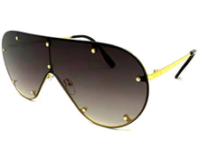 Oversized Classic Vintage Retro Shield Style SUNGLASSES Large Gold Frame E0647