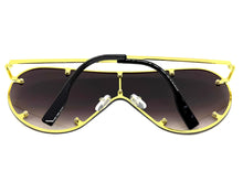 Oversized Classic Vintage Retro Shield Style SUNGLASSES Large Gold Frame E0647