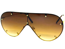 Oversized Classic Vintage Retro Shield Style SUNGLASSES Large Gold Frame E0647