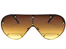 Oversized Classic Vintage Retro Shield Style SUNGLASSES Large Gold Frame E0647