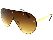 Oversized Classic Vintage Retro Shield Style SUNGLASSES Large Gold Frame E0647