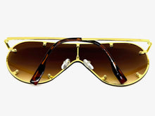Oversized Classic Vintage Retro Shield Style SUNGLASSES Large Gold Frame E0647