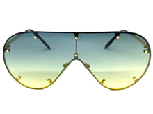Oversized Classic Vintage Retro Shield Style SUNGLASSES Large Gold Frame E0647
