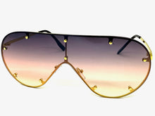 Oversized Classic Vintage Retro Shield Style SUNGLASSES Large Gold Frame E0647