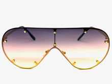 Oversized Classic Vintage Retro Shield Style SUNGLASSES Large Gold Frame E0647