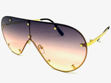 Oversized Classic Vintage Retro Shield Style SUNGLASSES Large Gold Frame E0647