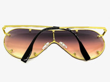 Oversized Classic Vintage Retro Shield Style SUNGLASSES Large Gold Frame E0647