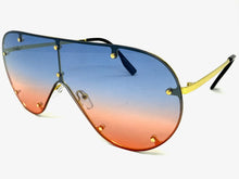 Oversized Classic Vintage Retro Shield Style SUNGLASSES Large Gold Frame E0647