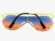 Oversized Classic Vintage Retro Shield Style SUNGLASSES Large Gold Frame E0647