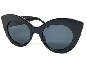 Oversized Exaggerated Retro Cat Eye Style SUNGLASSES Large Black Frame 1062