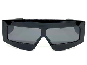 Oversized Modern Retro Shield Style SUNGLASSES Large Black Frame 2131