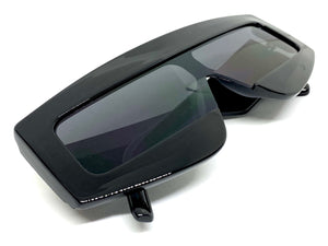 Oversized Modern Retro Shield Style SUNGLASSES Large Black Frame 2131