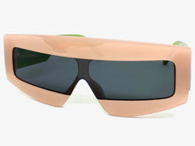 Oversized Modern Retro Shield Style SUNGLASSES Large Pink & Green Frame 2131