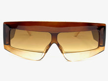 Oversized Modern Retro Shield Style SUNGLASSES Large Brown Frame 2131