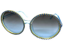 Oversized Exaggerated Vintage Retro Style SUNGLASSES X-Large Round Blue Frame 8326