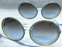 Oversized Exaggerated Vintage Retro Style SUNGLASSES X-Large Round Blue Frame 8326