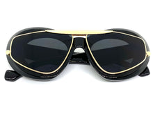 Exaggerated Classic Vintage Retro Style SUNGLASSES Funky Black & Gold Frame 3022