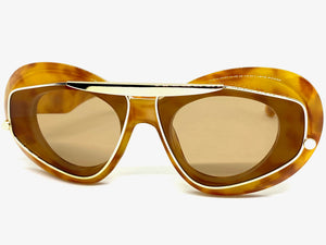 Exaggerated Classic Vintage Retro Style SUNGLASSES Funky Tortoise & Gold Frame 3022