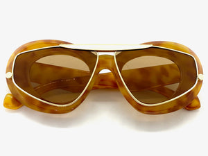 Exaggerated Classic Vintage Retro Style SUNGLASSES Funky Tortoise & Gold Frame 3022