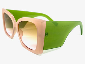 Oversized Exaggerated Retro Cat Eye Style SUNGLASSES Super Thick Pink & Green Frame 2147