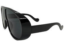 Oversized Exaggerated Vintage Retro Shield Style SUNGLASSES X-Large Black Frame - Dark Lens 58843