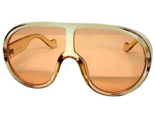 Oversized Exaggerated Vintage Retro Shield Style SUNGLASSES X-Large Champagne Frame - Peach Lens 58843