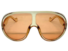 Oversized Exaggerated Vintage Retro Shield Style SUNGLASSES X-Large Champagne Frame - Peach Lens 58843