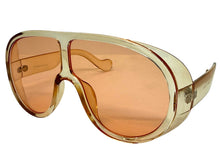 Oversized Exaggerated Vintage Retro Shield Style SUNGLASSES X-Large Champagne Frame - Peach Lens 58843