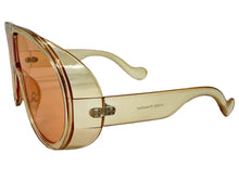 Oversized Exaggerated Vintage Retro Shield Style SUNGLASSES X-Large Champagne Frame - Peach Lens 58843