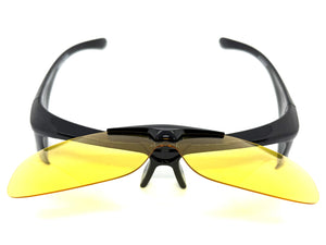 Day or Night Driving Safety Fit Over RX SUNGLASSES Flip Up High Definition Yellow Polarized Lens 5089