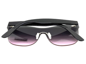 Classic Modern Retro Shield Style SUNGLASSES Rimless Black Frame 1190