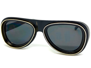 Classic Vintage Retro Aviator Style SUNGLASSES Funky Black & Gold Frame 80162