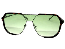 Classy Trendy Bold Modern Retro Shield Style SUNGLASSES Tortoise Frame - Light Green Lens 5399