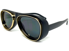 Classic Vintage Retro Aviator Style SUNGLASSES Funky Black & Gold Frame 80162