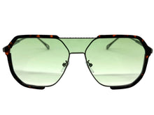 Classy Trendy Bold Modern Retro Shield Style SUNGLASSES Tortoise Frame - Light Green Lens 5399