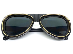 Classic Vintage Retro Aviator Style SUNGLASSES Funky Black & Gold Frame 80162