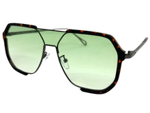 Classy Trendy Bold Modern Retro Shield Style SUNGLASSES Tortoise Frame - Light Green Lens 5399