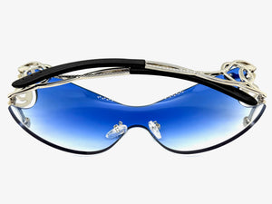 Oversized Classy Elegant Modern Shield Style SUNGLASSES Large Silver Frame 27650
