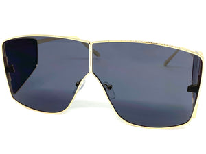 Contemporary Modern Shield Style SUNGLASSES Large Gold Frame 8420