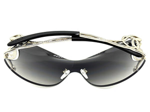 Oversized Classy Elegant Modern Shield Style SUNGLASSES Large Silver Frame 27650