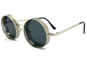 Classic Vintage Retro Cyber Steampunk Style SUNGLASSES Round Silver Frame 5240